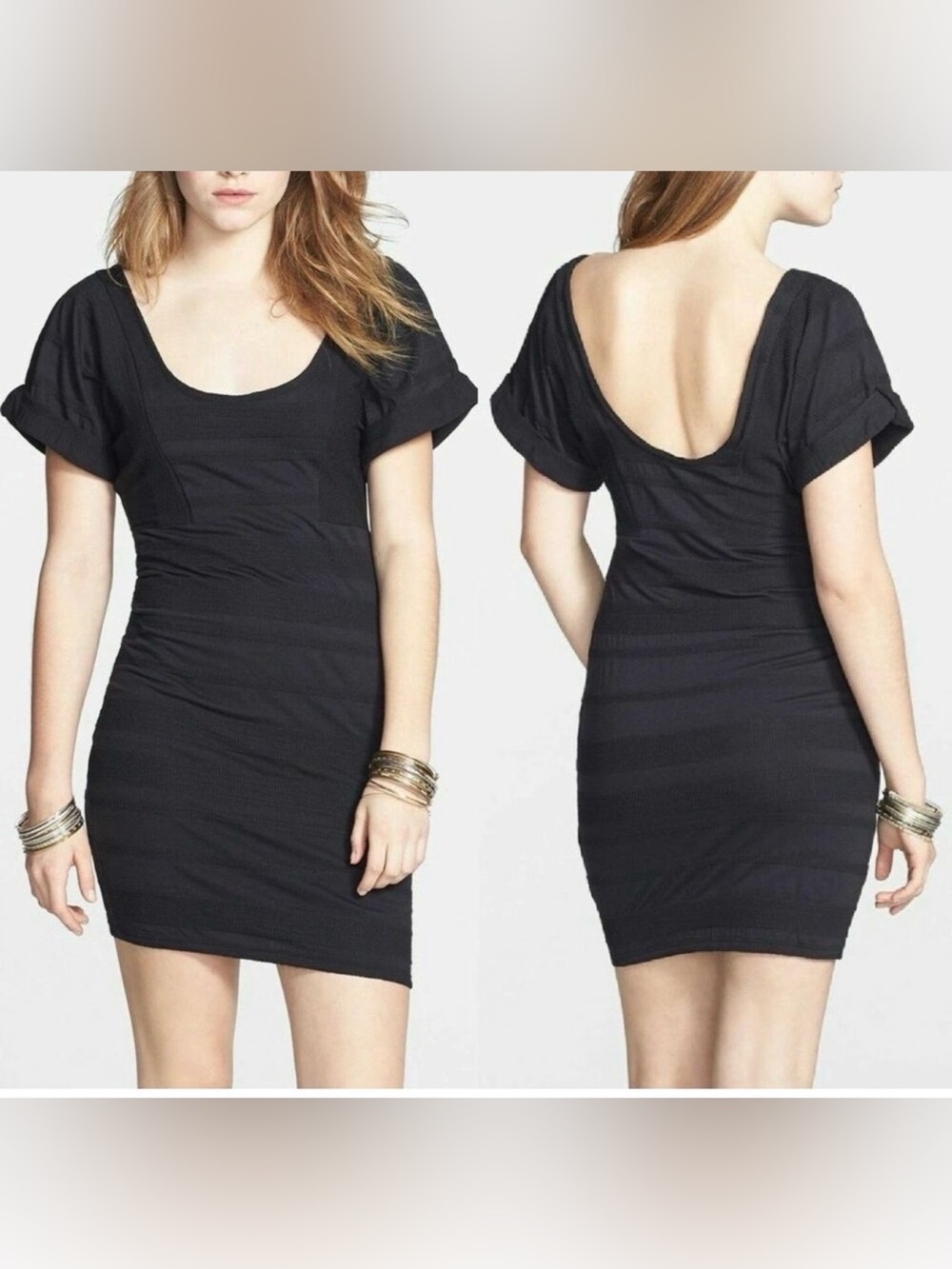 Free people Black Lunch Date Scoop Neck Casual Textured Mini Dress Medium